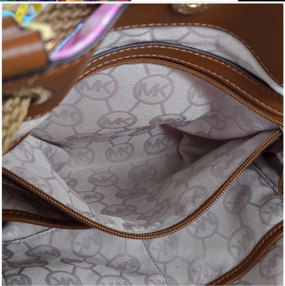 MICHAEL KORS MARINA Large Gathered Pink Tie-Dyed Canvas Drawstring Tassel Bag - Picture 10 of 16